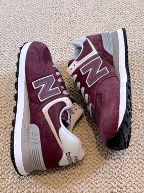 New Balance Burgundy and Gray Suede Retro Sneakers 574 Core